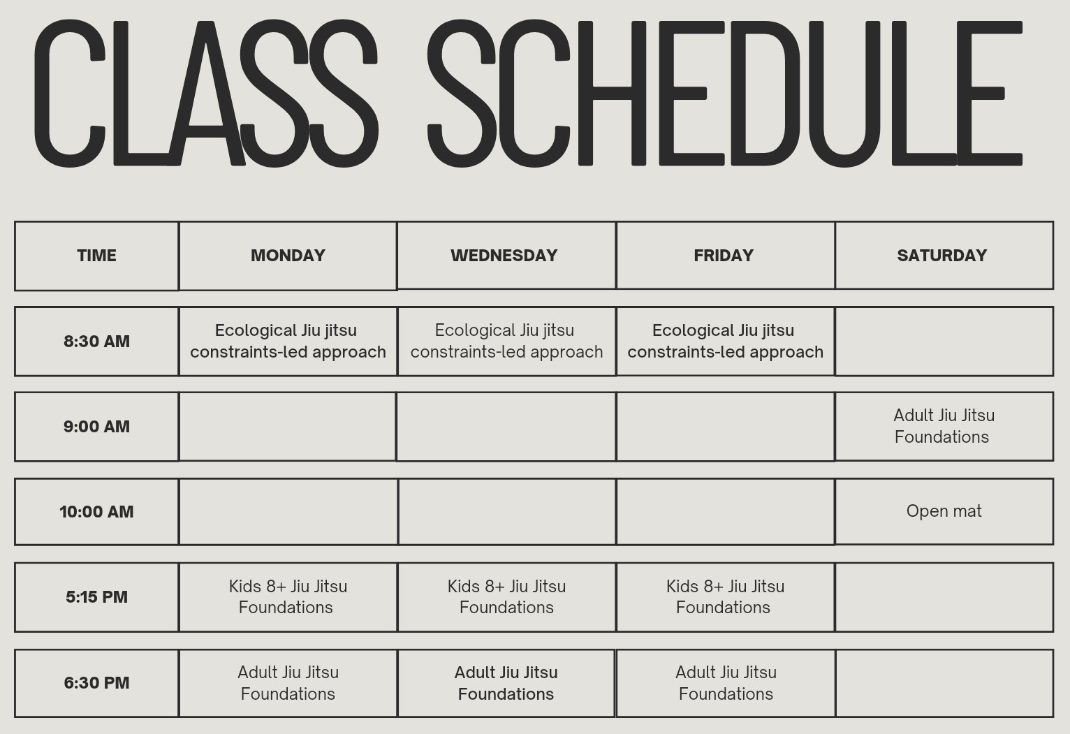 Boone Jiu-Jitsu class schedule